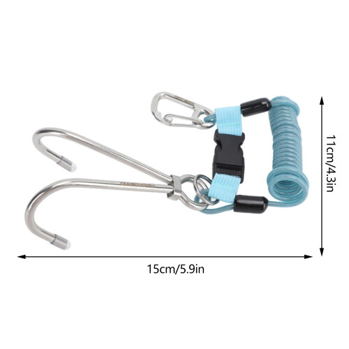Stainless Steel Spring Coiled Diving Hook Double End Snap Clip Blue 1