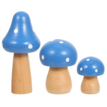 3Stk Holzpilz Deko, Blau, Hübsche Garten- Und Zimmerfiguren