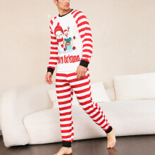 Rotes & Weiß gestreiftes Weihnachts-Pyjama-Set Herren XL, gemütliche Nachwäsche