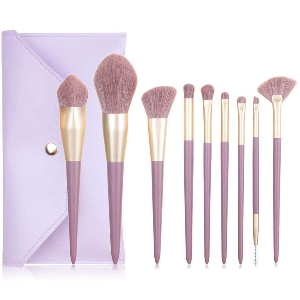 Light/Purple Makeup Brush Set With Elegant Wooden Handles, Complete Makeup Solution And Soft Synthetic Crisp, Ideal For Beginners & Professionals In
