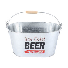 Metal Beverage Tub Insulated Drink Bucket Galvanized Bucket With Wooden Handle Large Capacity Champagne Color Oval Shape Rust Prevention Stylish