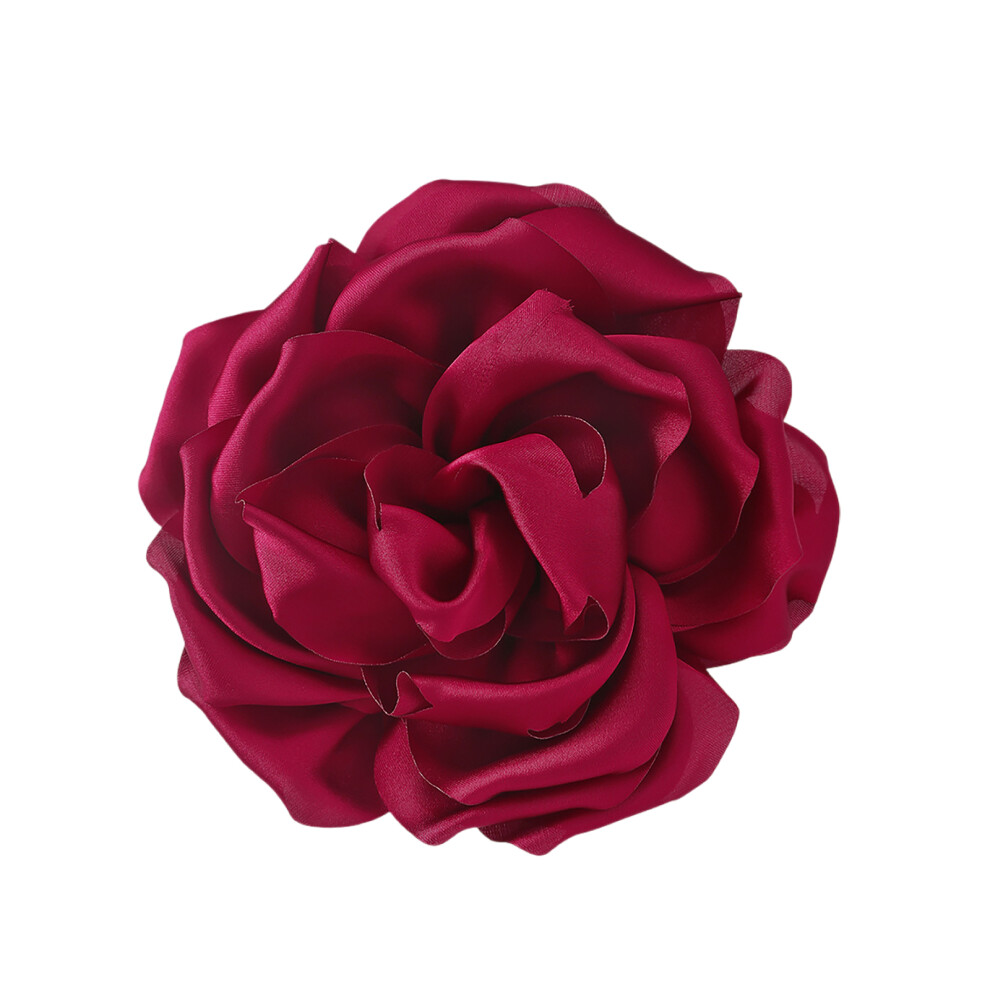 Red Stylish Fabric Rose Badge For Women Flower Brooch-Dark