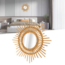 Wall Decor Rattan Mirror Star Shape Handcrafted for Lounge Bedroom Hallway