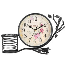 Decorative Metal Desk Clock, Exquisite Vintage Table Clock with Silent Quartz Movement, Elegant Home Office Decor