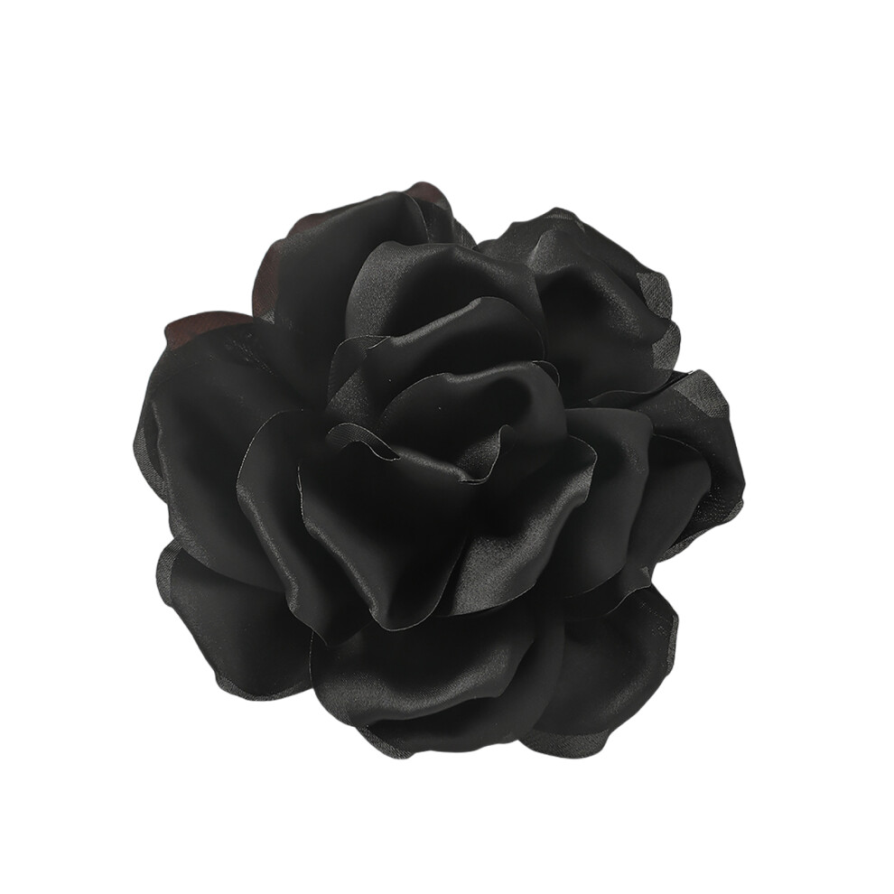 Black Rose Florals Badge Handmade Fabric Flower Brooch For