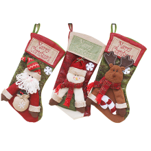Meia de Natal com apliques 3D de Papai Noel, boneco de neve e rena, personalizada em juta, enfeites para pendurar, ideal para as festas de fim de ano