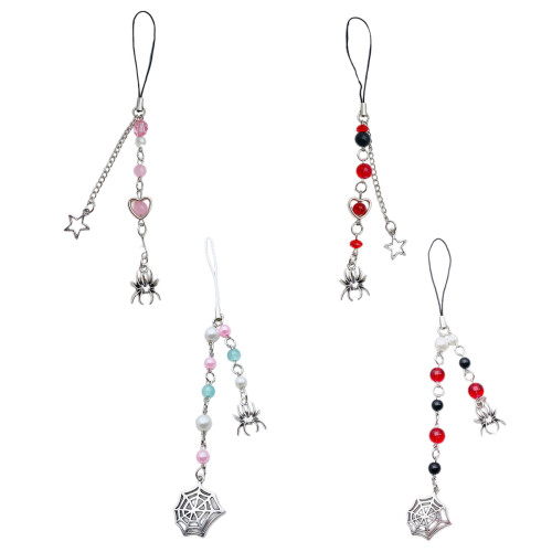 Phone Lanyard Halloween Spiderweb Pendant-Pink Section 1 1