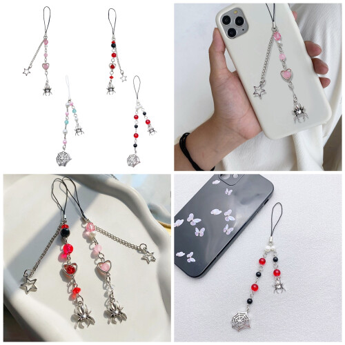 Gothic Keychain Halloween Spiderweb Beaded Phone-Pink Section 1 2