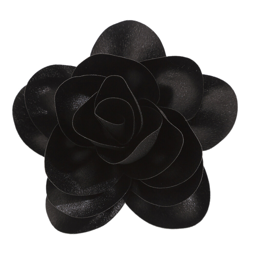 Black Unqiue Flower Brooch Lapel Pin Stylish Oversized Fabric