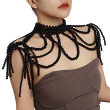 Elegant Beaded Body Necklace Stylish Shoulder Chain-Black