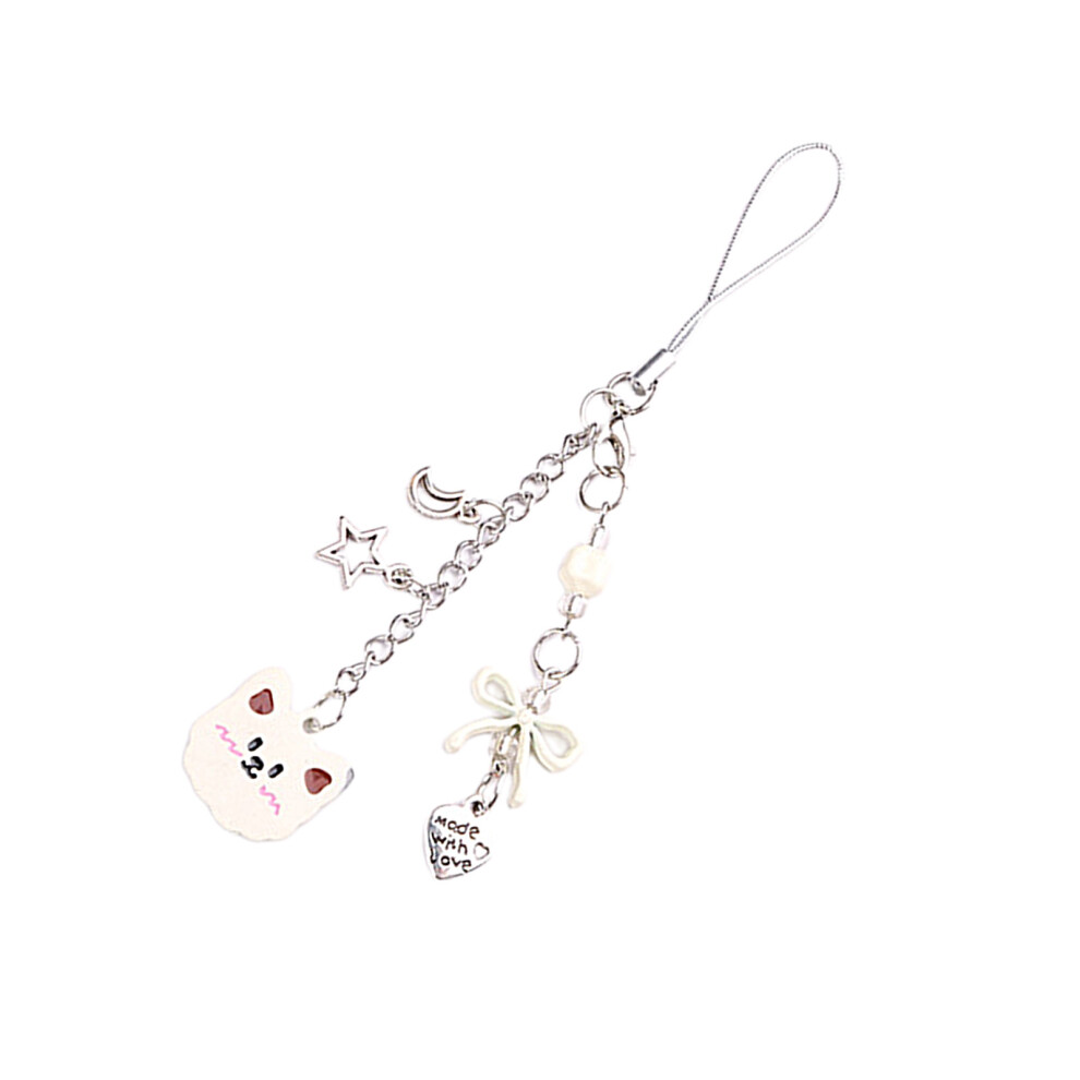 Cute Bear Bowknot Heart Pendant Phone Straps Lanyard- White 7732000837203