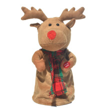 Rendierhandpop, geanimeerde dansende kerstman die feestelijke liedjes zingt, interactieve pop met geborduurde ogen voor kerstfeestjes, machinewasbaar