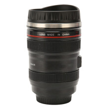 Edelstahl-Reisebecher 16 oz Kameraobjektiv Schwarz für Herren und Damen mit Deckel