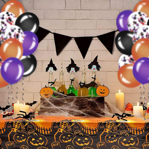 Τραπεζομάντιλο Spooky Halloween, 140cm X180cm PVC με σχέδια φαντασμάτων κολοκύθας, 2