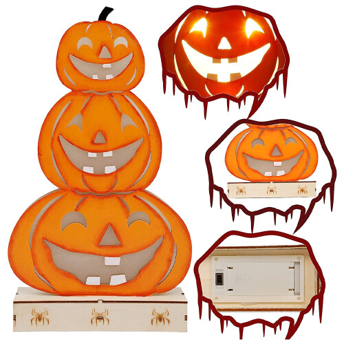 Ανθεκτικό μεταλλικό φανάρι Jack-O-Lantern, φωτιζόμενο LED για εξωτερικούς χώρους, με 2