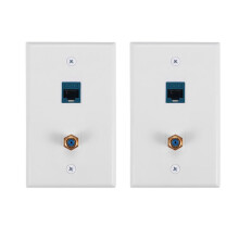 2 Packs Ethernet Coax Wall Plate Outlet with 1 Cat6 Port and 1 Gold-Plated Coax F Type Port RJ45 Wall Plates