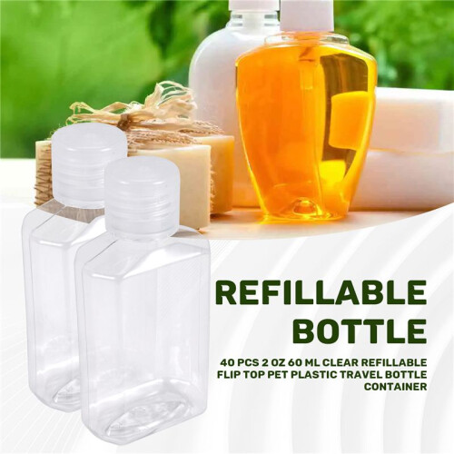 40 PCS 2 Oz 60 Ml Clear Refillable Flip Top PET Plastic Travel Bottle Container 1