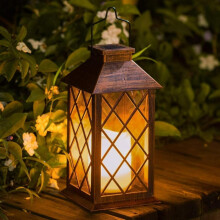 Lanternas solares para exterior, decorativas, com luz LED branca quente e efeito de chama tremulante, sem chama, duráveis e à prova d'água para