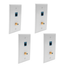 4 Packs Ethernet Coax Wall Plate Outlet with 1 Cat6 Port and 1 Gold-Plated Coax F Type Port RJ45 Wall Plates