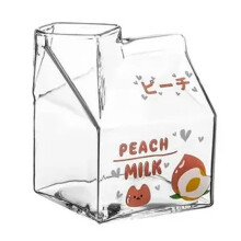 350ML Kawaii Vierkante Melkpak Glazen Beker Hittebestendig Schattig Aardbei Perzik Ontbijtbeker Puddingbeker Melkflessen, B