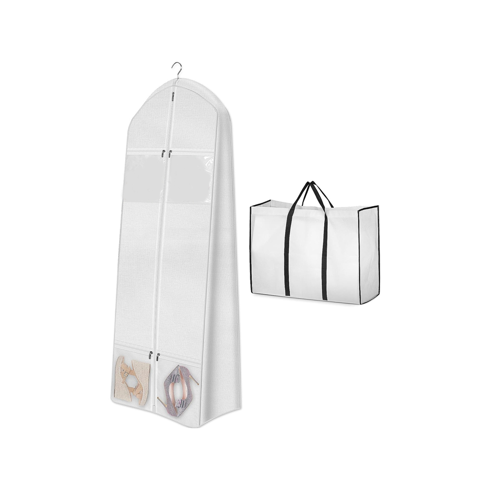 Exogio Portable 70In Wedding Dress Garment Bag With Tote Bag 8In Gusseted Dress Bags For Gowns Long 4 Pockets Dress Cover