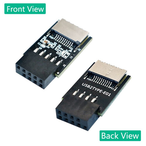 USB 2.0 9Pin to TYPE-E Adapter USB 2.0 9Pin Front Panel Header to Type-E Internal Adapter with 5V Power LED 1