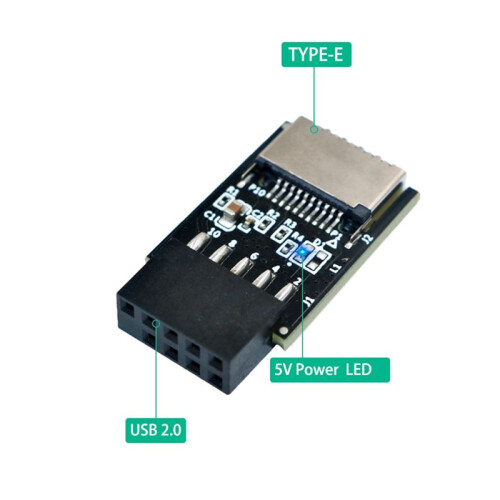 USB 2.0 9Pin to TYPE-E Adapter USB 2.0 9Pin Front Panel Header to Type-E Internal Adapter with 5V Power LED 2