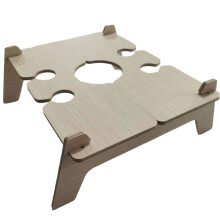 Wooden Folding Picnic Table with Glass Holder Round Foldable Desk Wine Glass Rack Table Snack Tray for Partys