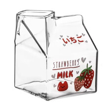 350ML Kawaii Vierkante Melkpak Glazen Beker Hittebestendig Schattig Aardbei Perzik Ontbijtbeker Puddingbeker Melkflessen, A