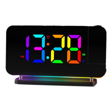 Reloj Despertador con Proyección de Radio FM con Luz Nocturna RGB, Pantalla LED, Reloj Despertador de Escritorio, Brillo Ajustable, Color Negro