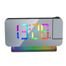 Reloj Despertador con Proyección de Radio FM con Luz Nocturna RGB, Pantalla LED, Reloj Despertador de Escritorio, Brillo Ajustable en
