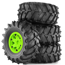 4pcs 128mm 1/10- Beadlock Wheel Rim Rubber Tire Set for 1/10 RC Crawler Car TRX4 D90 D110 Axial SCX10 Green
