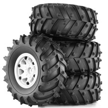 4pcs 128mm 1/10- Beadlock Wheel Rim Rubber Tire Set for 1/10 RC Crawler Car TRX4 D90 D110 Axial SCX10 White