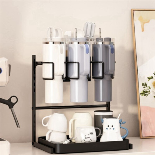 2-Tier Black Cup Holder for Cup Storage and Draining Kitchen Supplies Rack 1