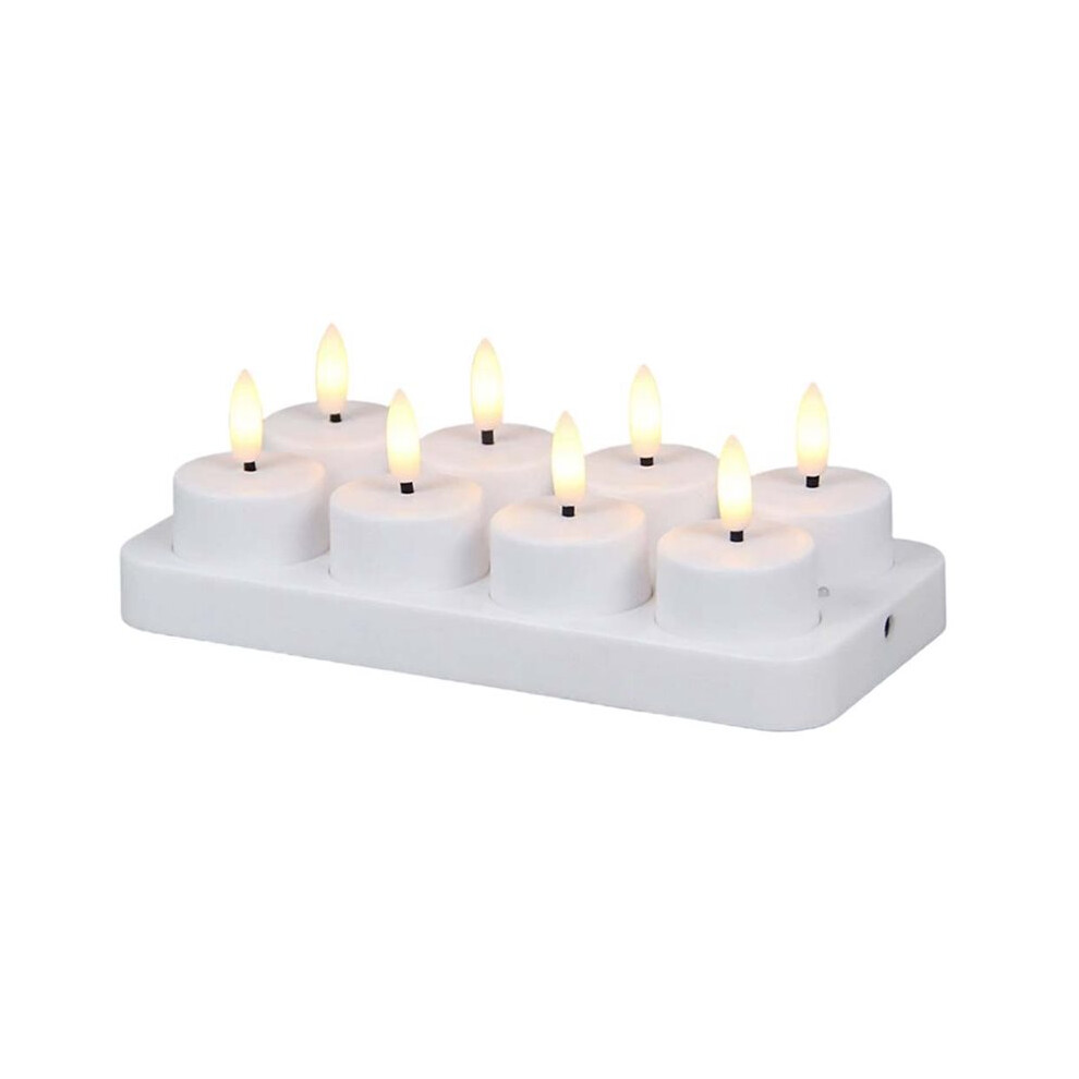 Exogio Pack Of 8 Rechargeable Flameless Tea Candle Ambient Lights, With Charging Base And Timer Led Tealight