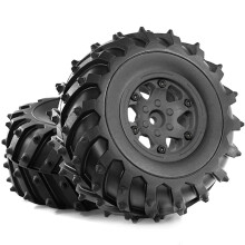 4pcs 128mm 1/10- Beadlock Wheel Rim Rubber Tire Set for 1/10 RC Crawler Car TRX4 D90 D110 Axial SCX10 Black