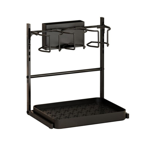 2-Tier Black Cup Holder for Cup Storage and Draining Kitchen Supplies Rack