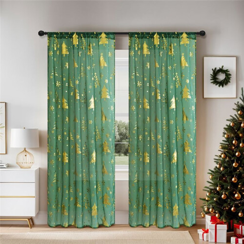 2 Peças de Cortinas Festivas de Natal com Estampa de Flocos de Neve para Janela de Sala de Estar 52 Polegadas de Largura X 83,9 Polegadas de 1