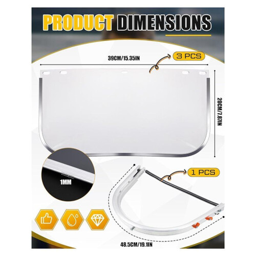 Aluminum Face Shield Adapter with 3 Pcs Safety Faceshield Replacement Visors for Cap-Style Hard Hat Safety Face Shield 2