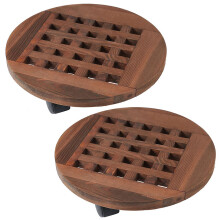 2X 25cm Holz Blumen Topf Abnehmbare Schale Pflanzen Halter Stand Fuß mit RäDern Pflanzer Blumen Topf Mover Trolley Platte