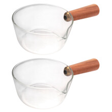 2X Glas Milchtopf mit Holz Griff 400Ml Kochtopf fürSalat Nudeln Gasherd Kochgeschirr