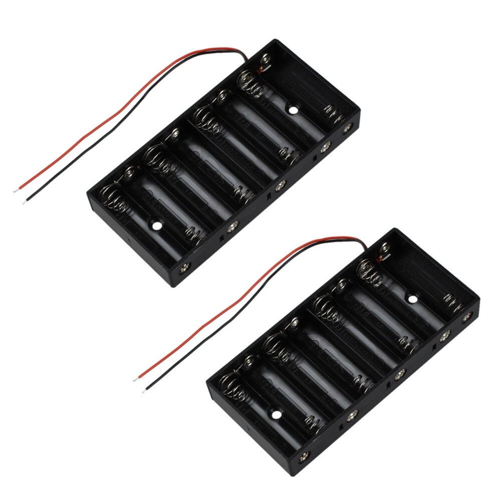 2X New Plastic 8 X 1.5V Aa 2A Cell Battery Holder Storage Box Standard 12V Case With Lead Wire Black Exogio