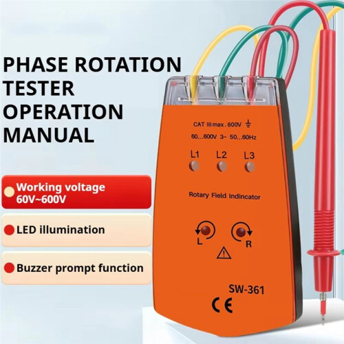 New Phase Sequence Tester, 3-Phase AC Rotation Meter, Voltage/Current Detector, Phase Rotation Indicator for Electri 1