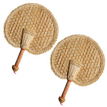 2X Tissés À la Main Ventilateur Tissé À la Main en Paille Vieil Été Naturel Ventilateur Rond Décoratif Respectueux de L'Environnement