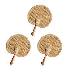3X Tissés À la Main Ventilateur Tissé À la Main En Paille Vieil Été Naturel Ventilateur Rond Décoratif Respectueux de L'Environnement