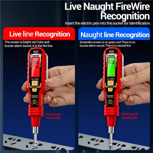 ANENG LCD Digital Voltage Tester Measuring Pen Double-Ended Screwdriver Bits Breakpoint Electrical Induction Test Pen Red 2