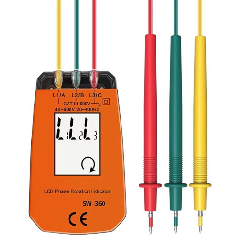 SW360 Phase Sequence Tester, 3-Phase AC Rotation Meter, Voltage/Current Detector, Phase Rotation Indicator for Electri