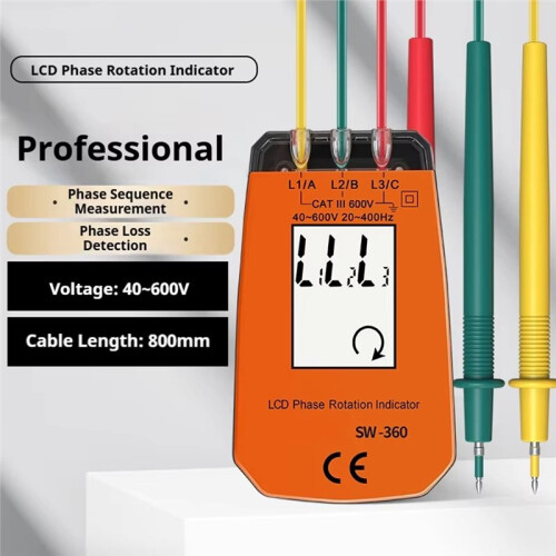 SW360 Phase Sequence Tester, 3-Phase AC Rotation Meter, Voltage/Current Detector, Phase Rotation Indicator for Electri 1