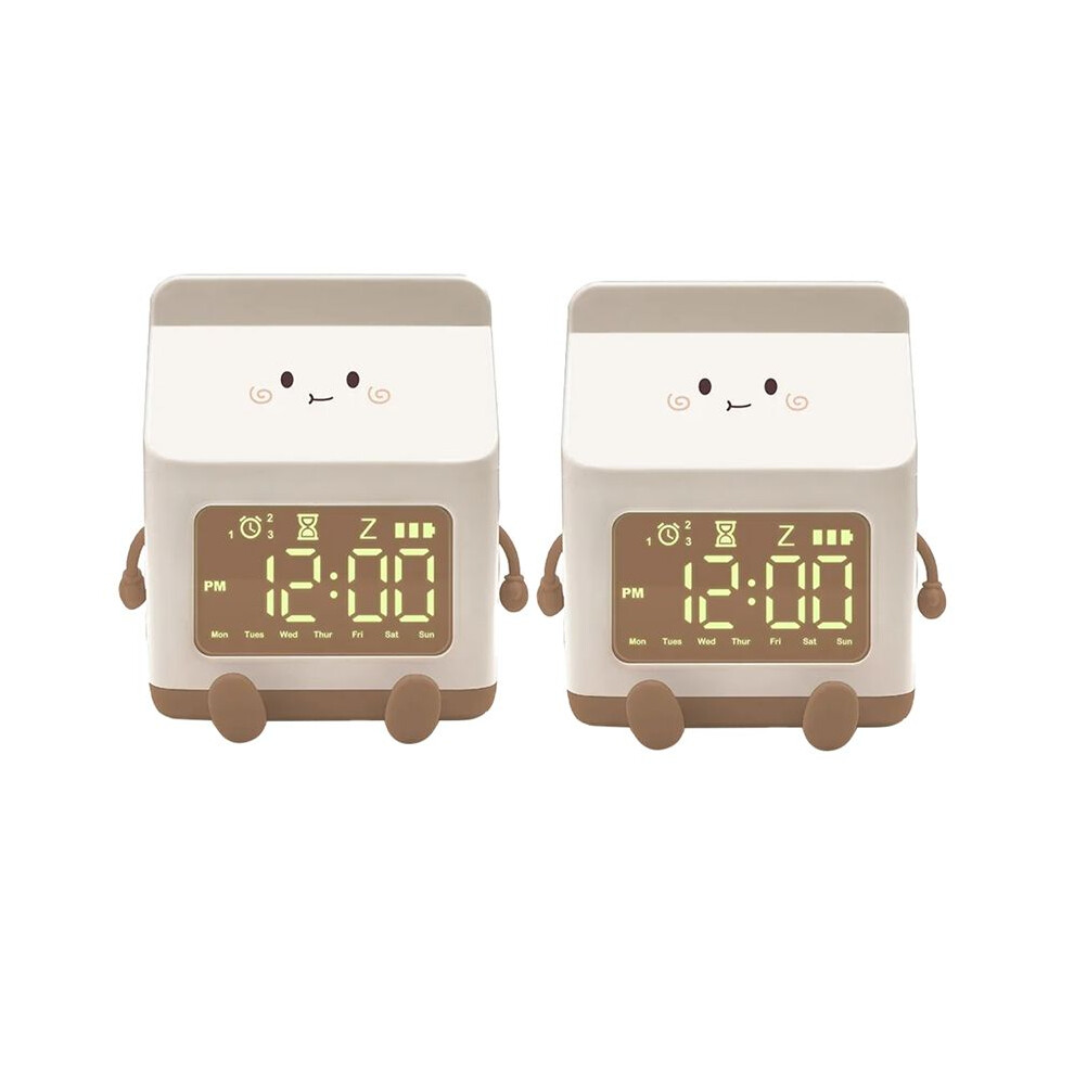 Milk Carton Electronic Alarm Clock Student Countdown Cute Small Alarm Clock Bedroom Clock Brown