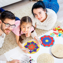 22 Pcs Wooden Mandala Painting Set 10 Mandala Unfinished Wood Cutouts with 12 Markers for Crafts Mandala Wood Slices